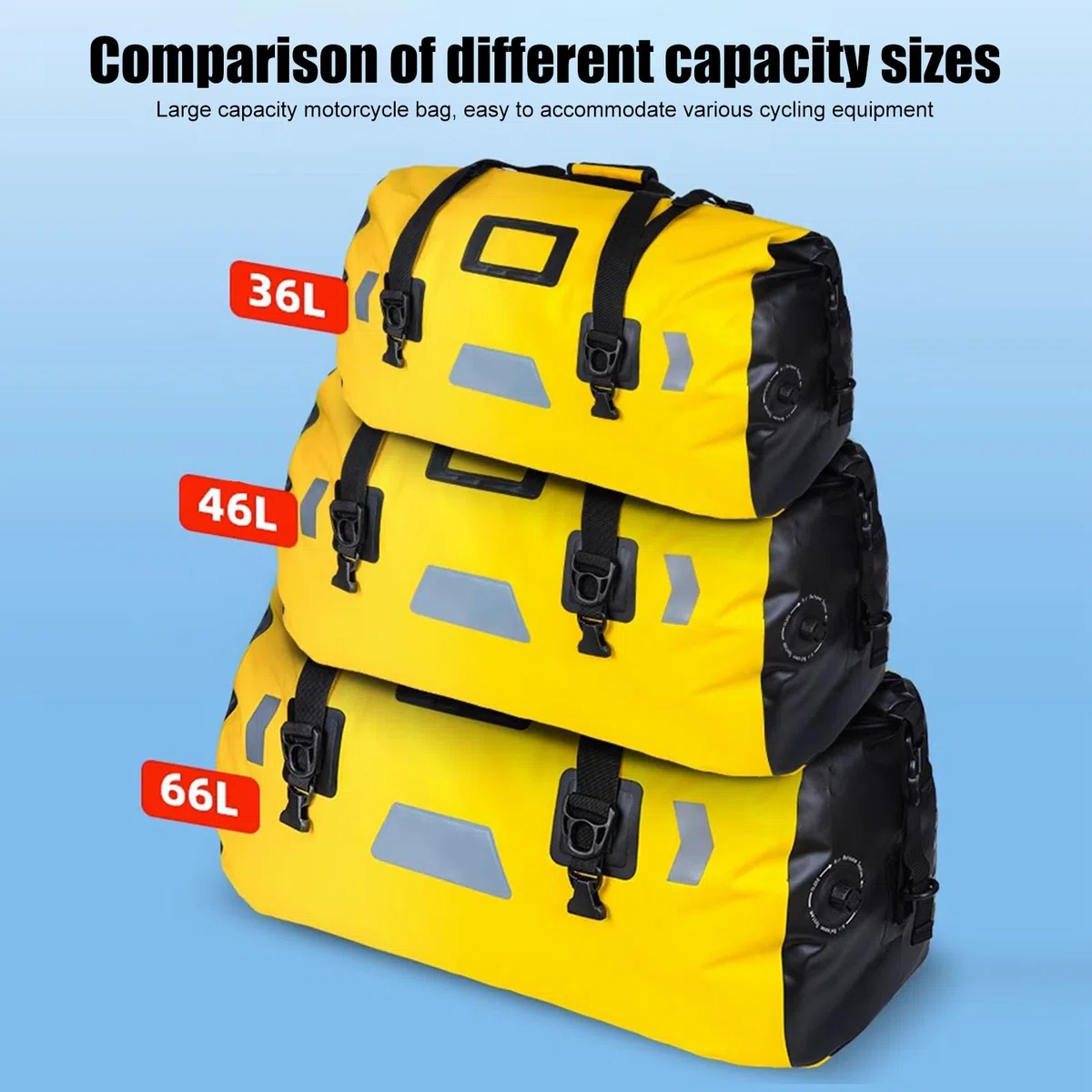aqxreight Motocyklowa Odblaskowa Torba na bagaż z PVC Duffel Dry Bag do Jazdy na Nartach Podróże Piesze Wycieczki Kemping Akcesoria Zewnętrzne, Wiele Metod Noszenia z Wytrzymałymi Paskami
