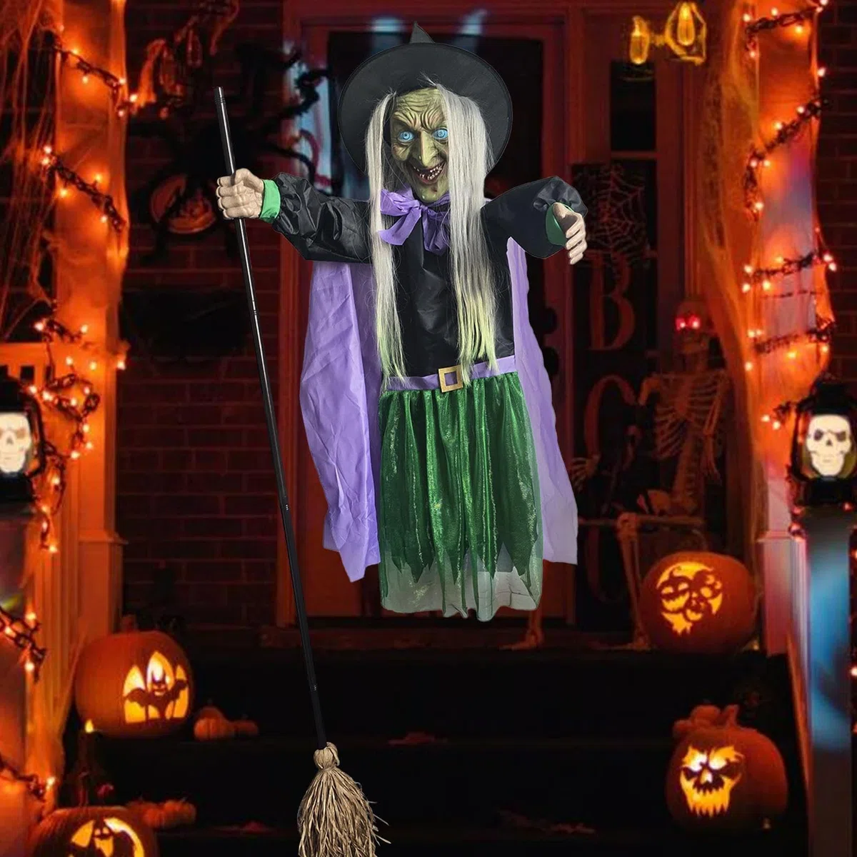 Halloweenowe Dekoracje Zewnętrzne Z Czarownicą Straszne Rekwizyty, | Halloweenowa Na Miotle Ze Świecącymi Oczami na Imprezę Nawiedzony Dom Ogród Trawnik Wewnątrz