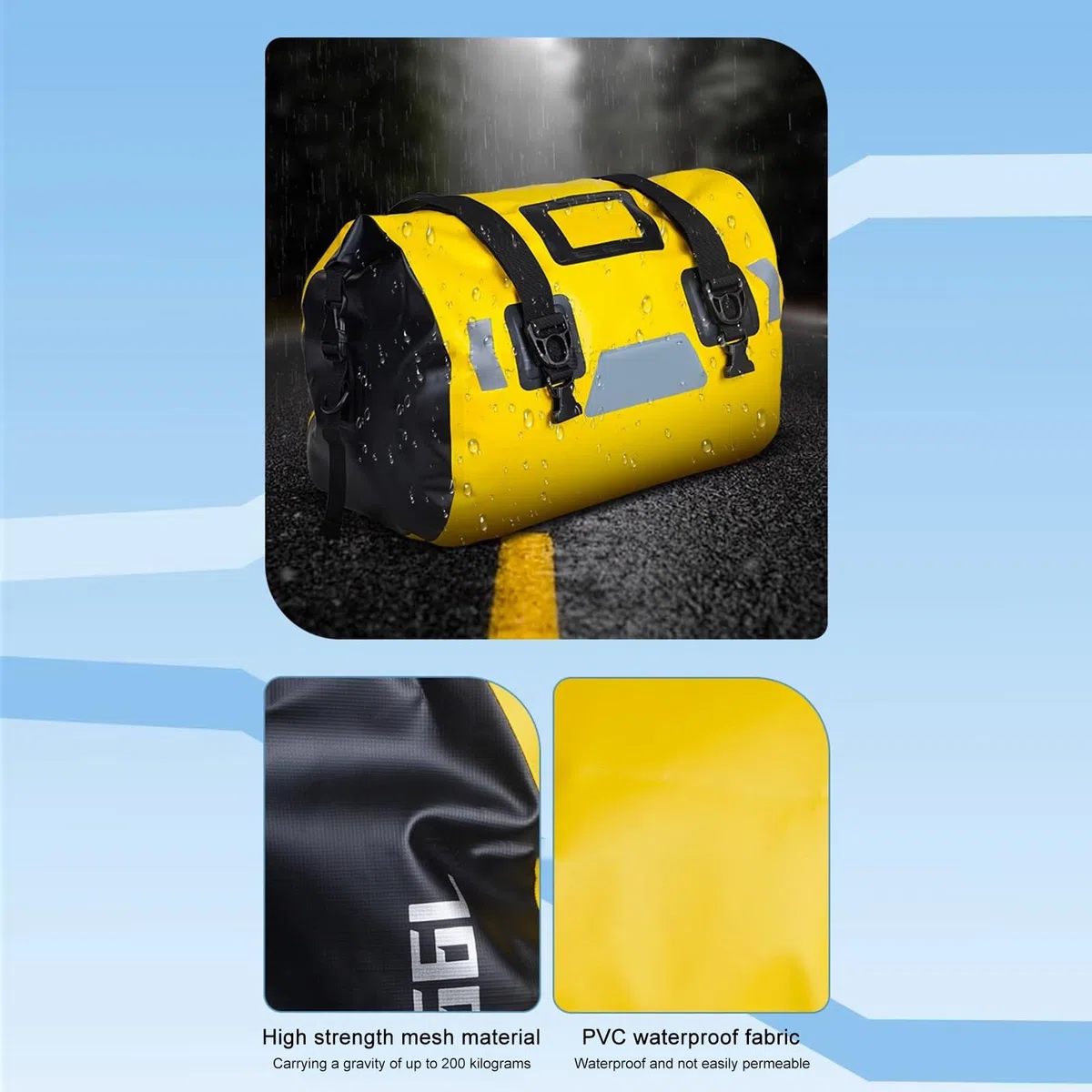 aqxreight Motocyklowa Odblaskowa Torba na bagaż z PVC Duffel Dry Bag do Jazdy na Nartach Podróże Piesze Wycieczki Kemping Akcesoria Zewnętrzne, Wiele Metod Noszenia z Wytrzymałymi Paskami
